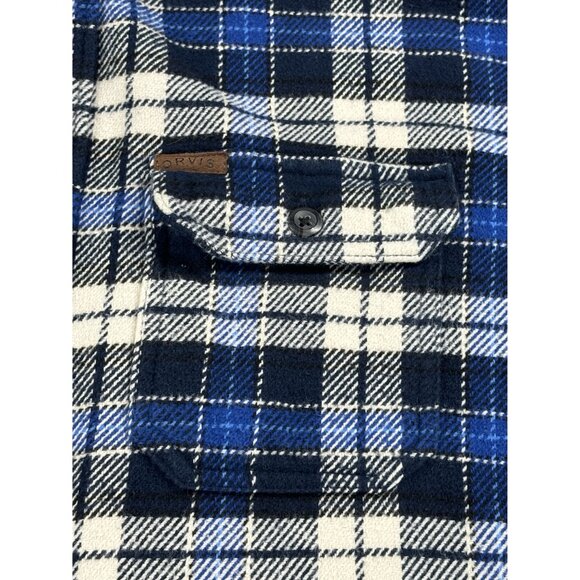 Orvis Flannel Shacket Shirt Men's XL Blue Plaid Heavyweight Barn Chore Jacket - Picture 3 of 11
